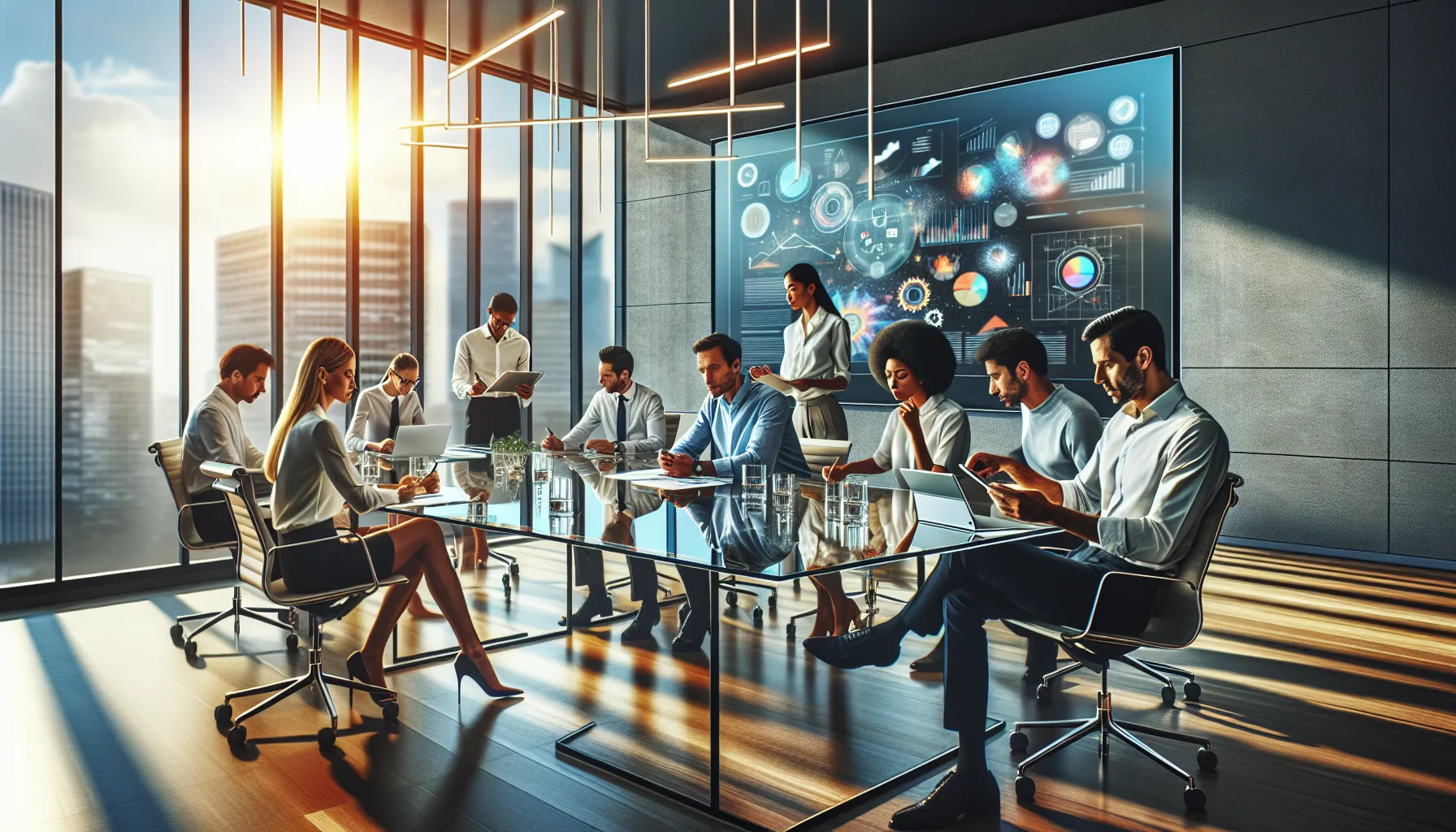 diverse professionals collaborating in a modern workspace.