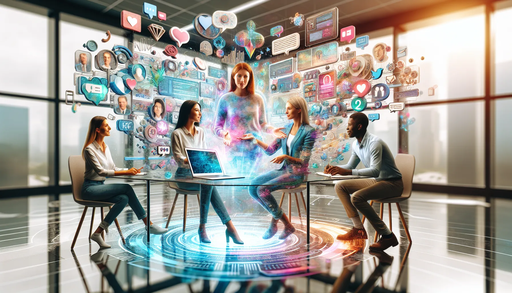 diverse professionals collaborating in a digital workspace.