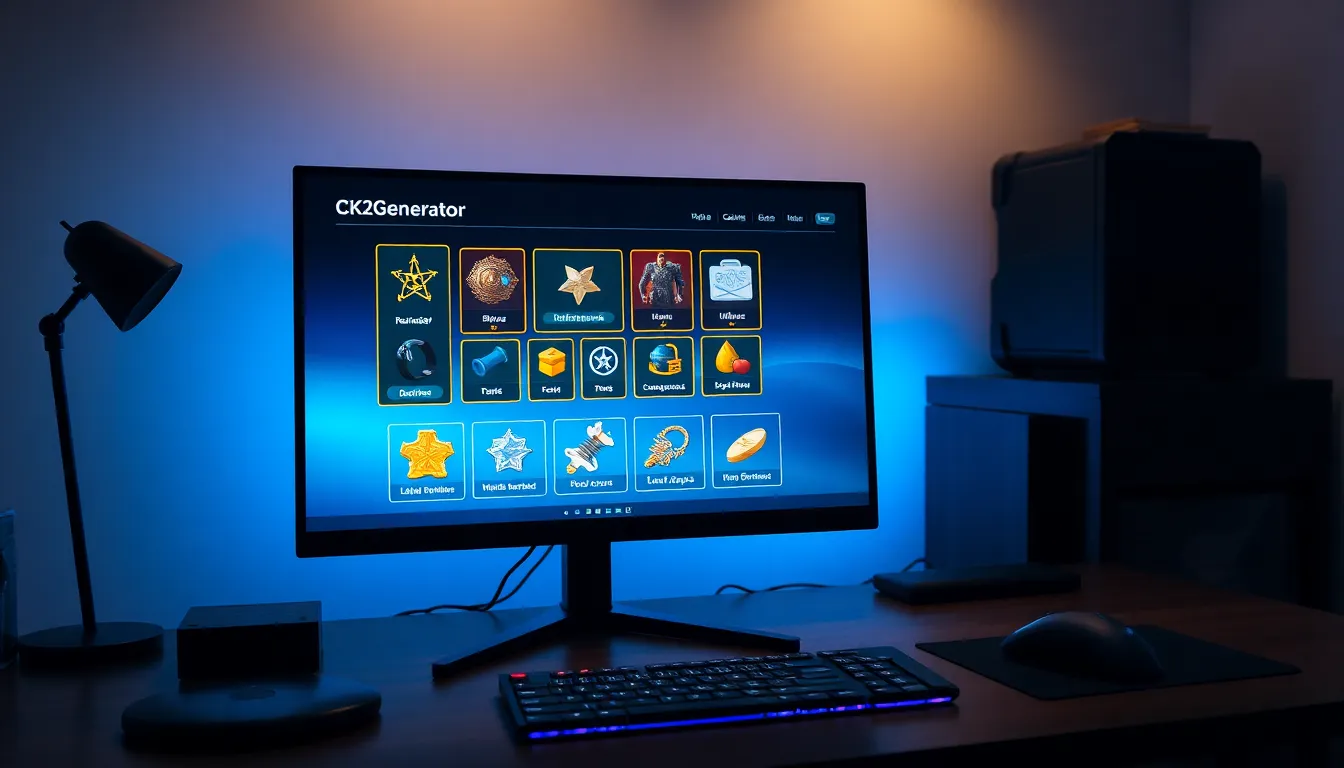 desktop with CK2Generator interface for unlocking game rewards.