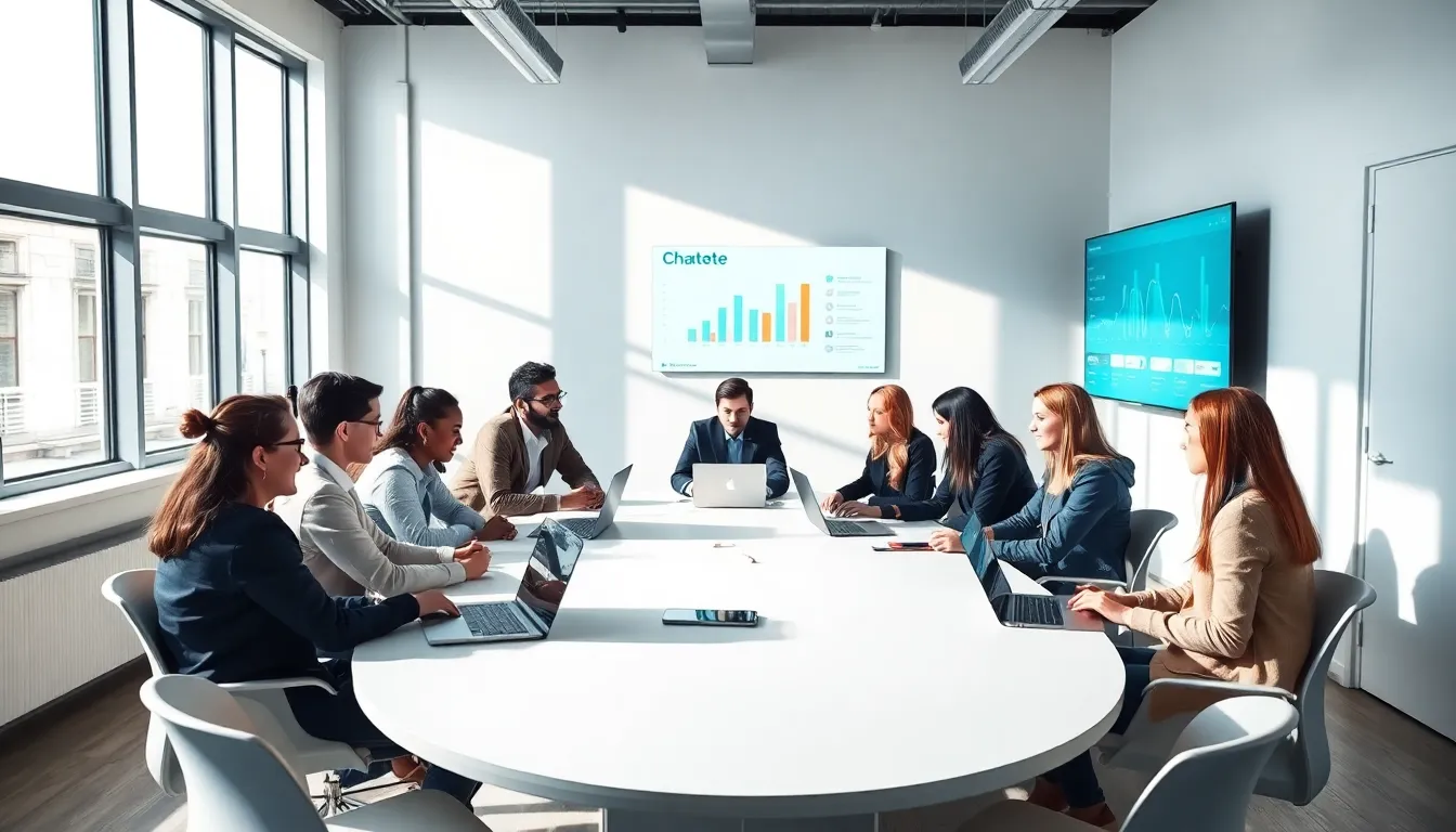 diverse professionals collaborating in a modern office.
