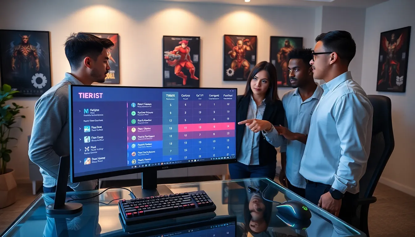 group discussing an Arena of Valor tier list on a modern gaming setup.