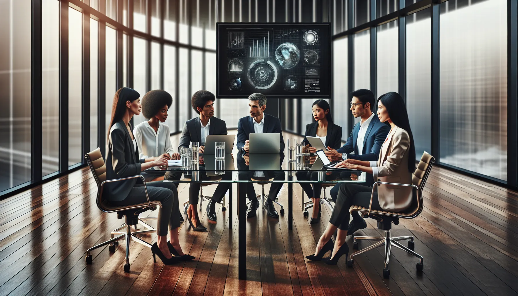 diverse team discussing future trends in a modern office.