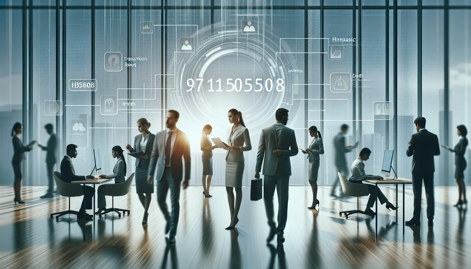 diverse team discussing data in a modern office setting.