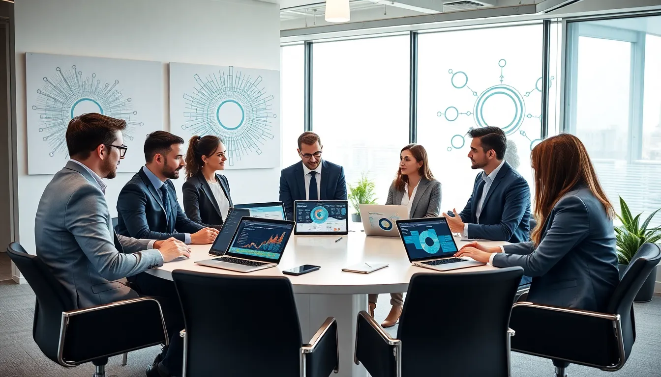 professionals collaborating in a modern office on innovative concepts.