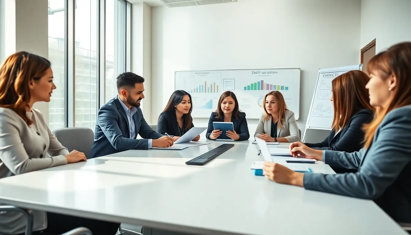 diverse financial counselors collaborating in a modern office setting.