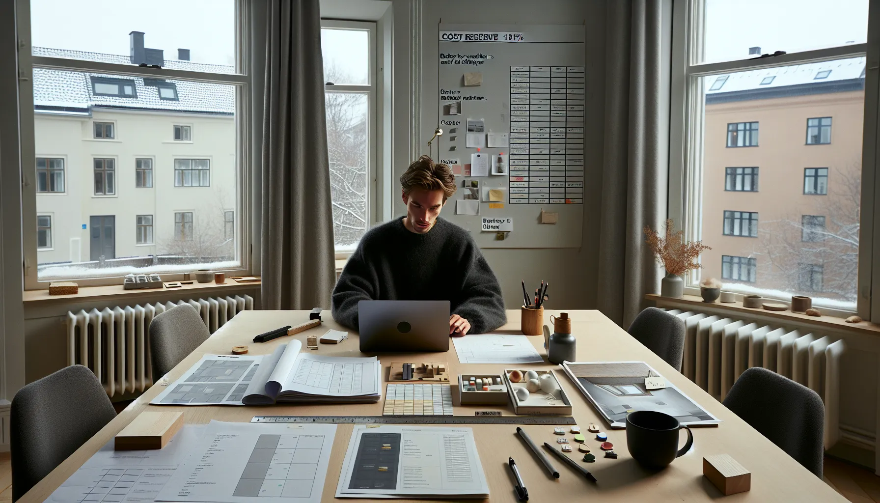 Hvordan velge riktig entreprenør for byggeprosjektet ditt 2 Norwegian project owner defining scope, budget, and contract type with plans.