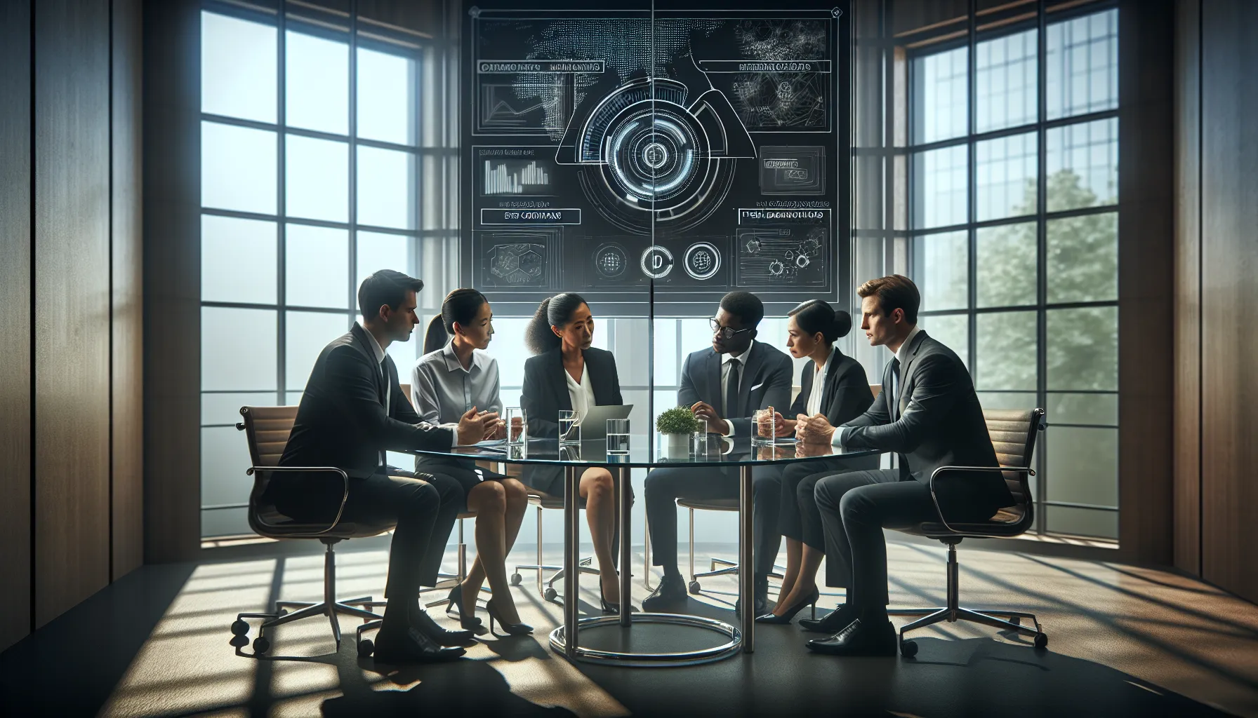 diverse professionals discussing future innovations in a modern office.