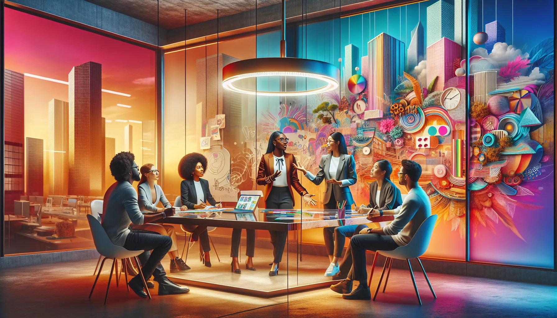 diverse professionals collaborating in a creative workshop.