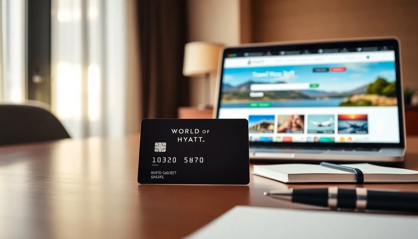 Stylish World of Hyatt business card on a modern office desk.