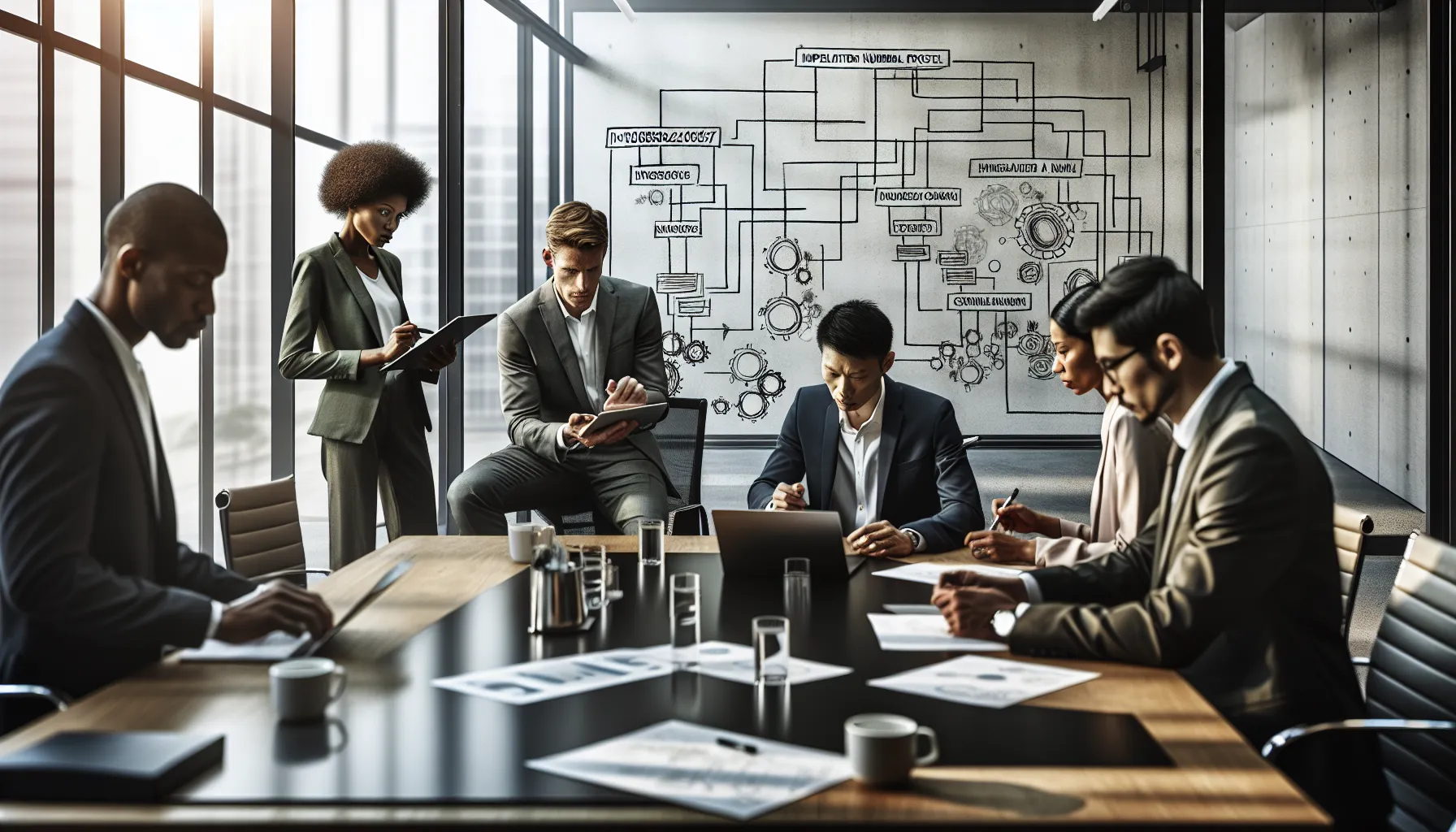 diverse team discussing protocols in a modern office.