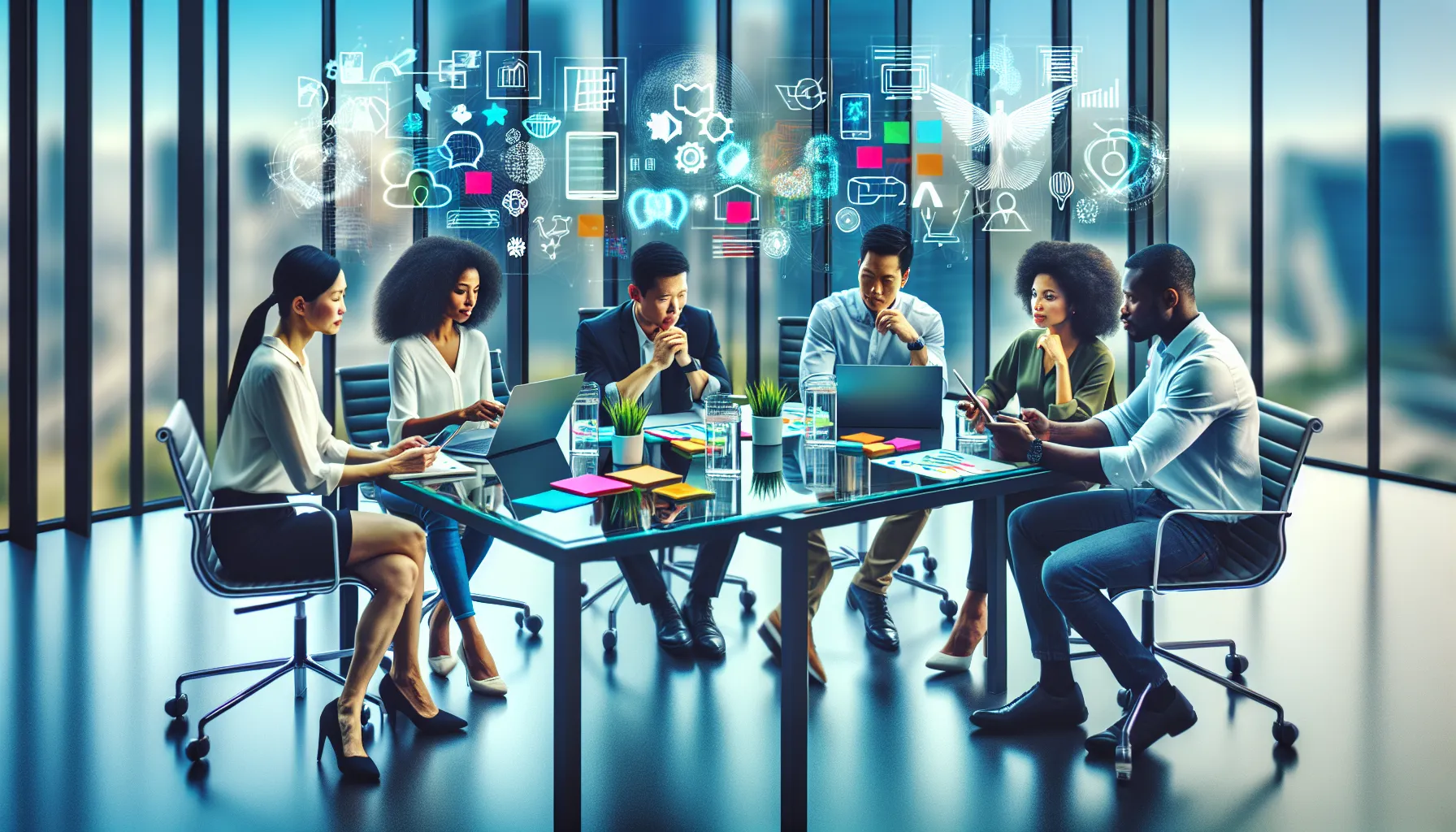 diverse professionals collaborating in a modern office setting.