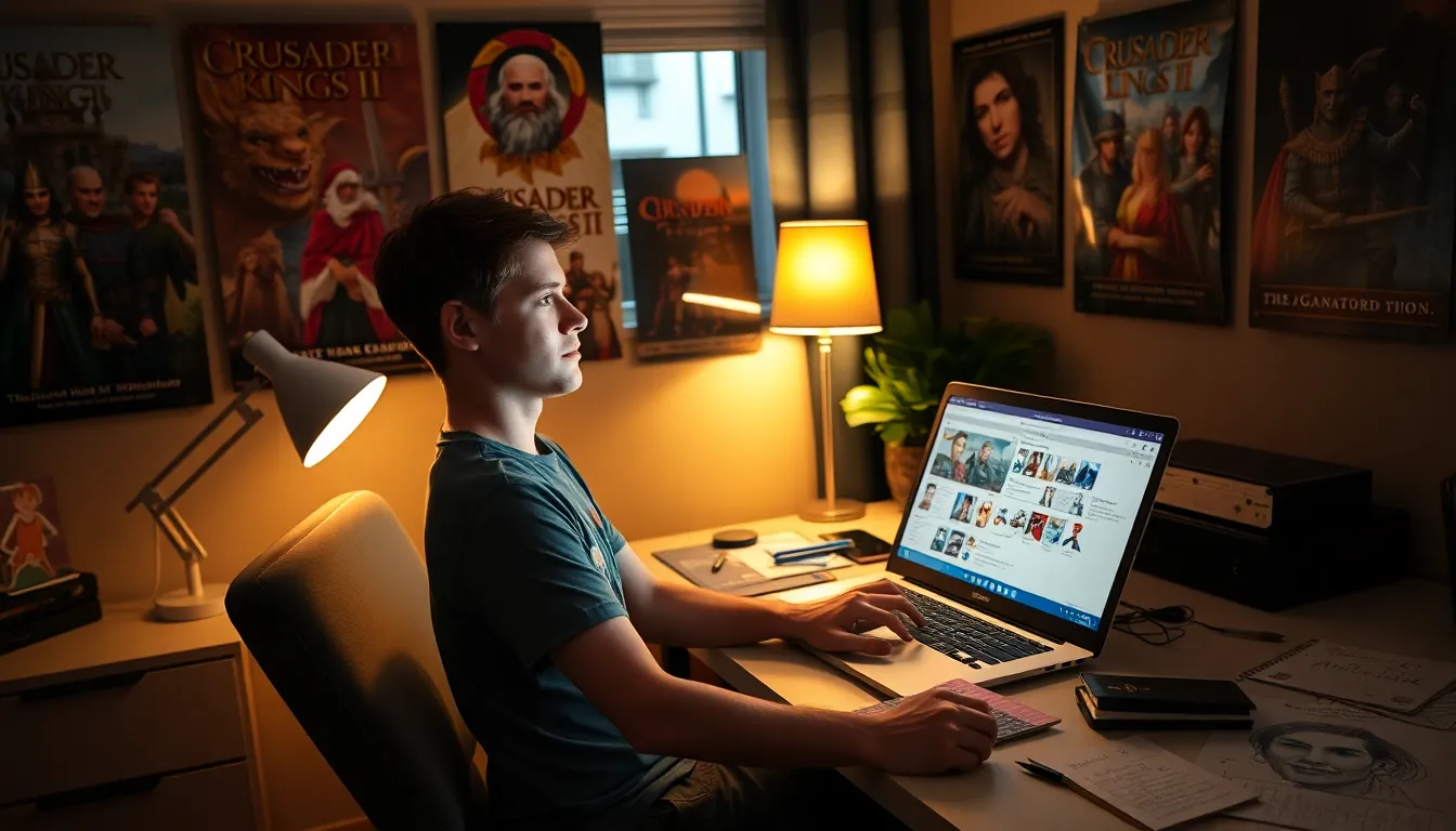 A young man using CK2Generator to create game characters.
