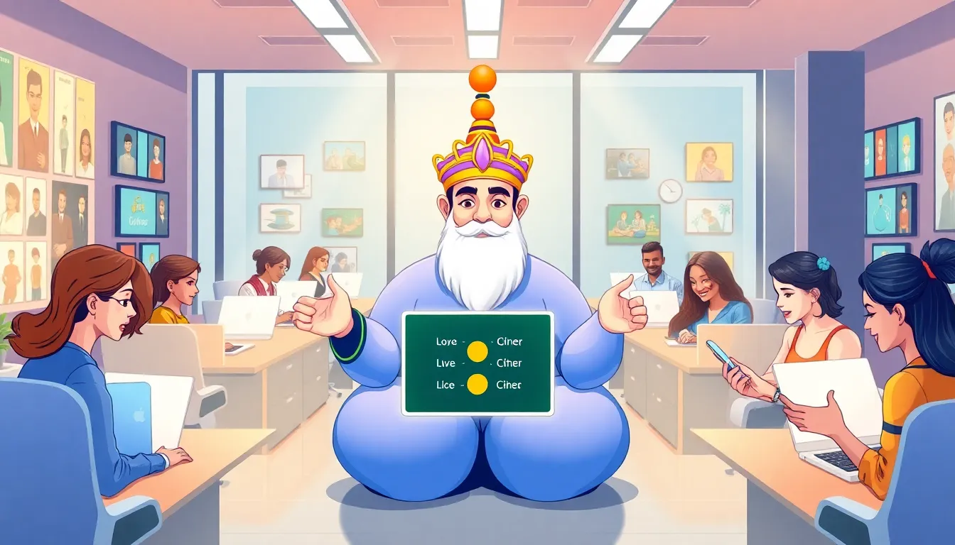 Akinator game played in a modern office setting with diverse players.