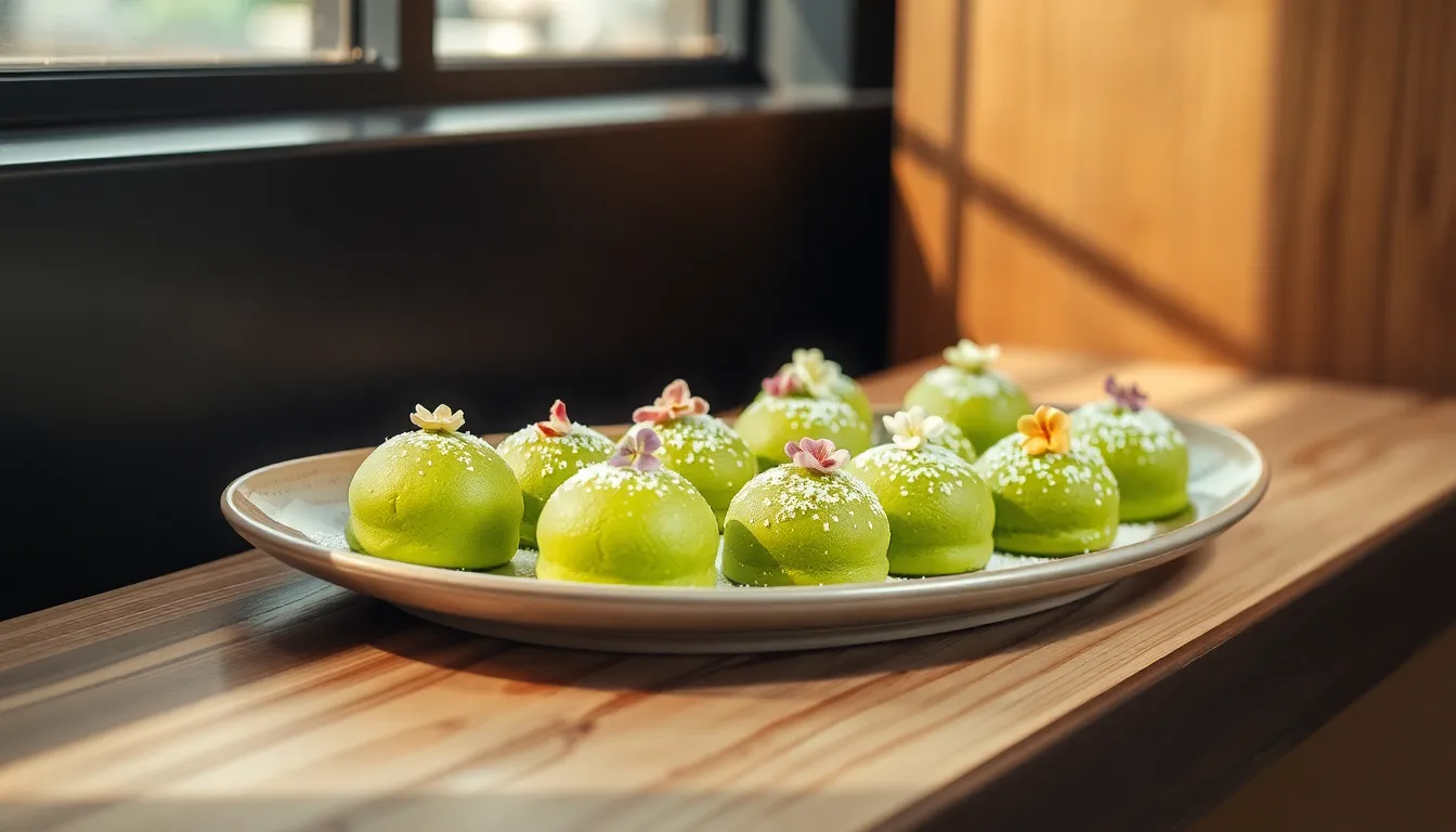 green mochi delight served on a stylish plate.