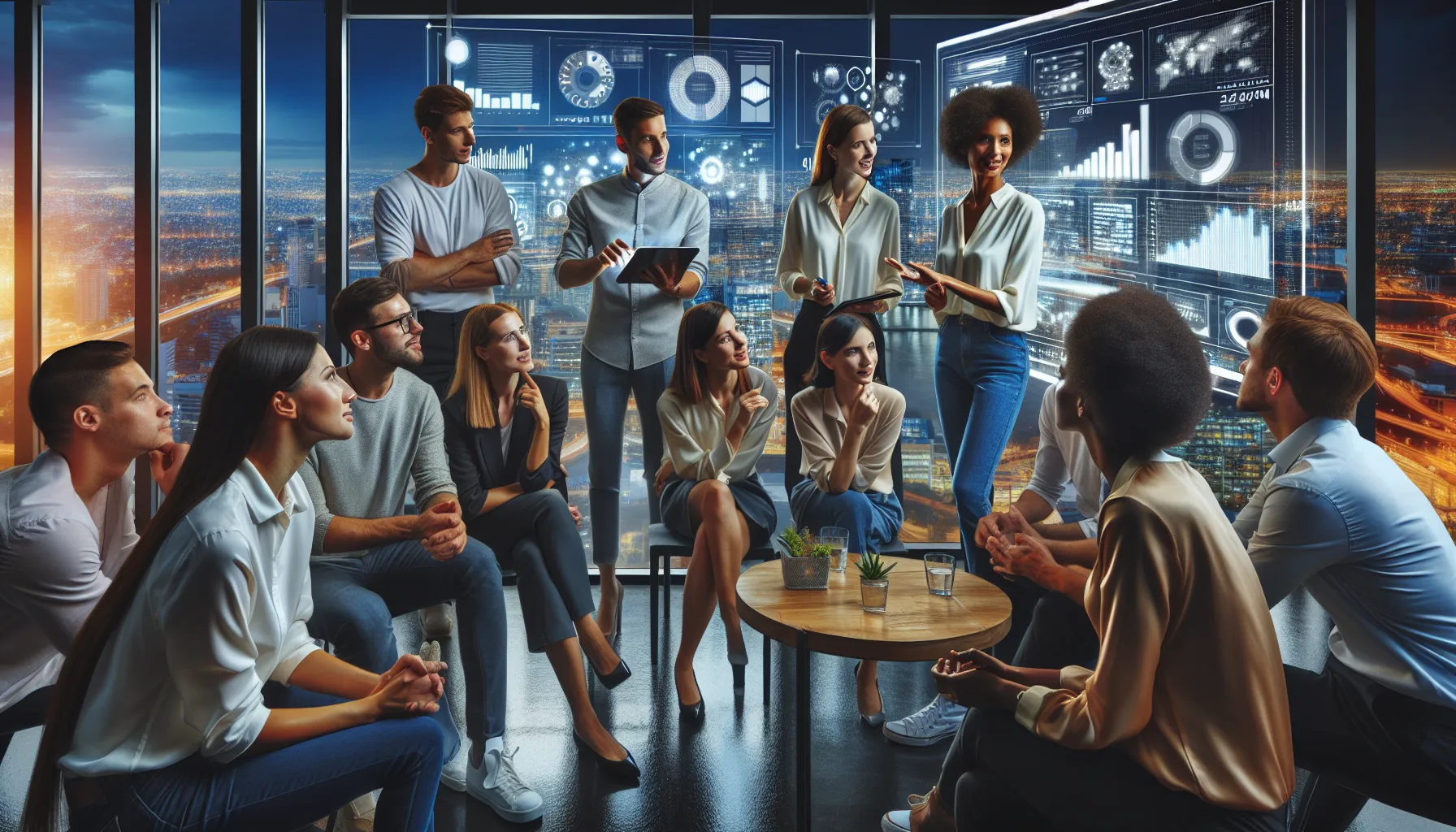 diverse team collaborating in a modern office setting.