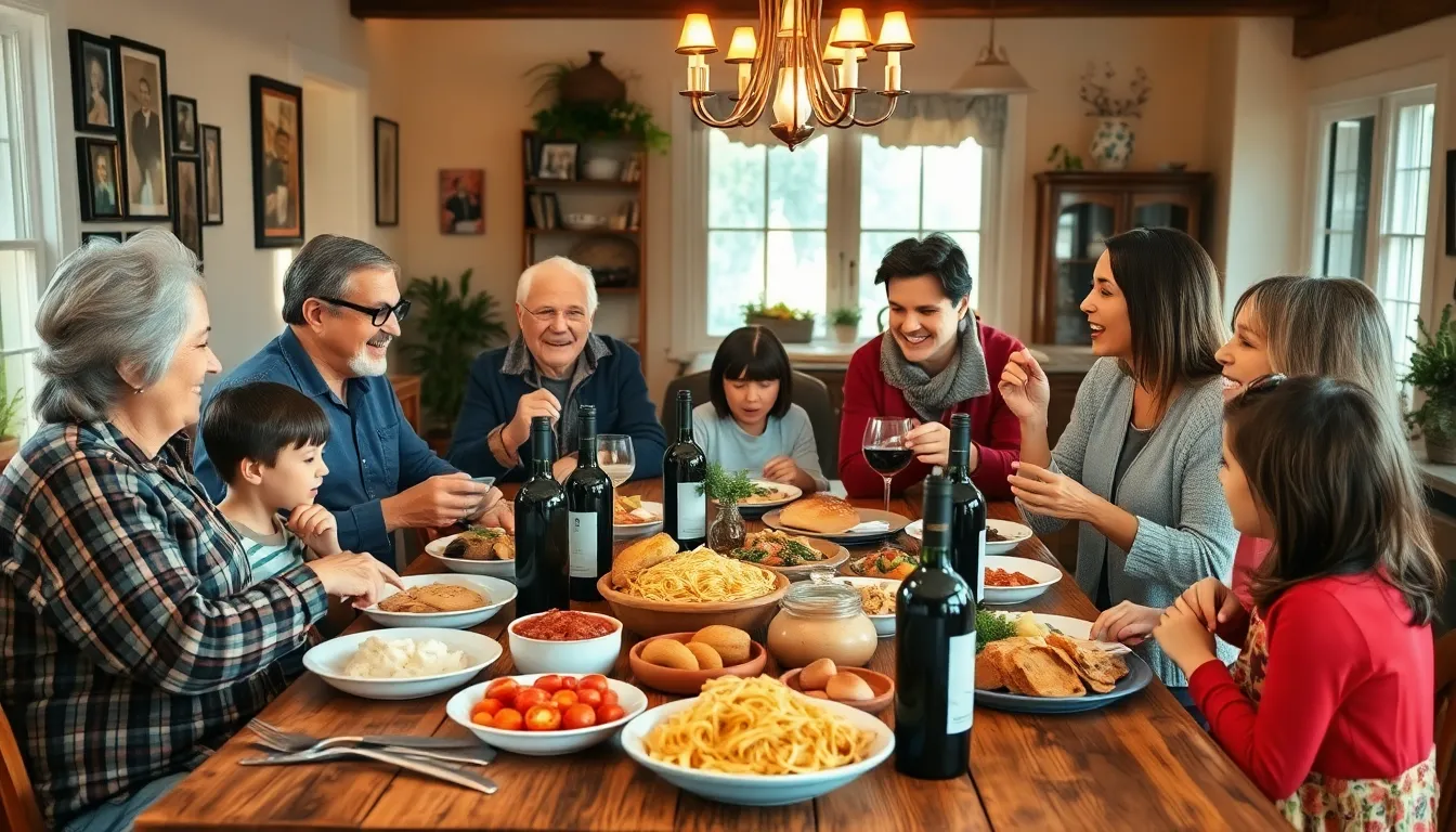 multi-generational Italian family gathering around a dining table.