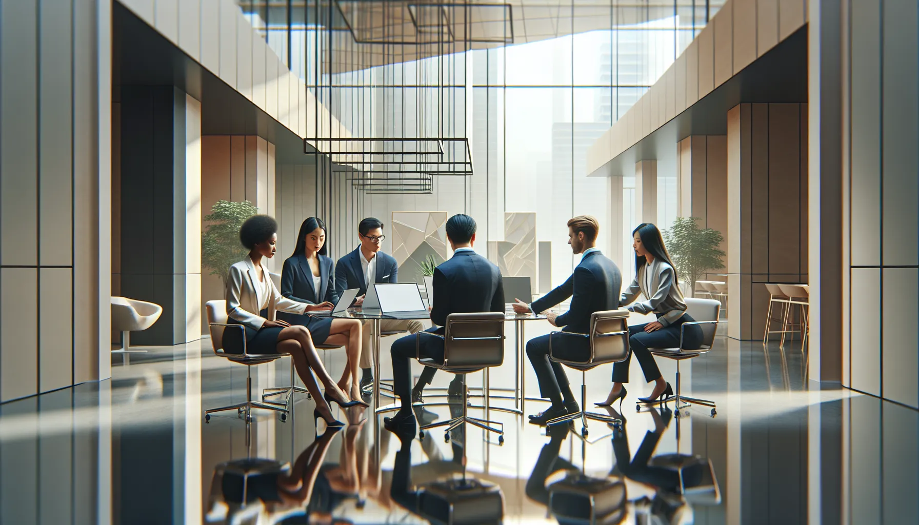 diverse professionals collaborating in a modern office setting.