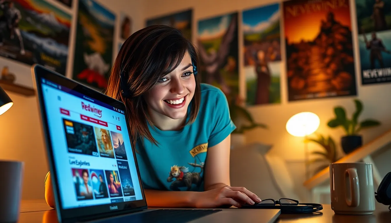 a person engaging with Neverwinter's Redwebzine on a laptop in a cozy room.