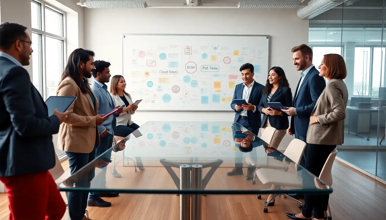diverse team collaborating on science and lifestyle concepts in a modern office.