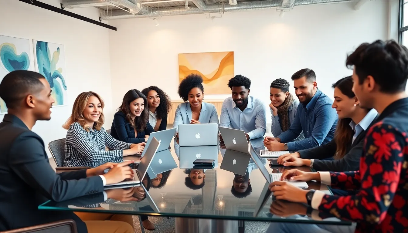 diverse team collaborating on fintech solutions in a modern workspace.
