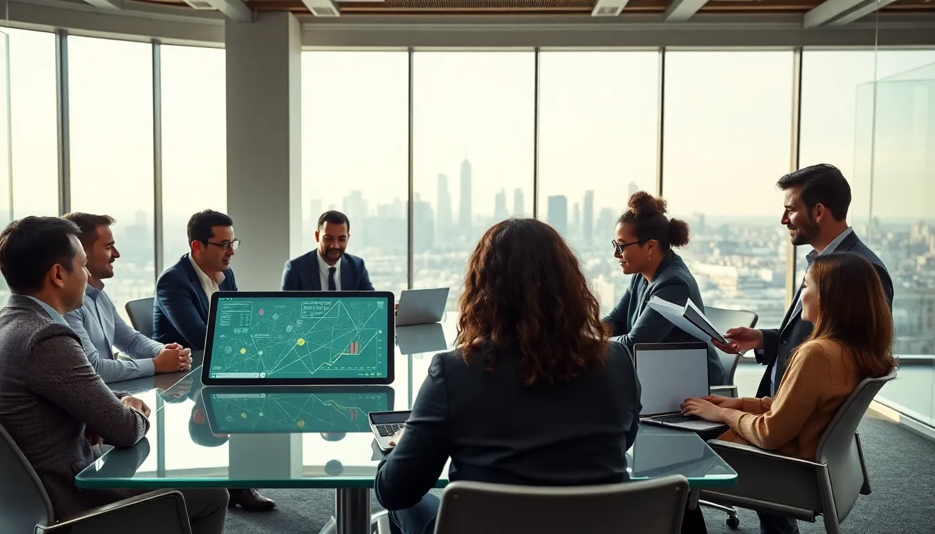 diverse professionals collaborating on governance solutions in a modern office.