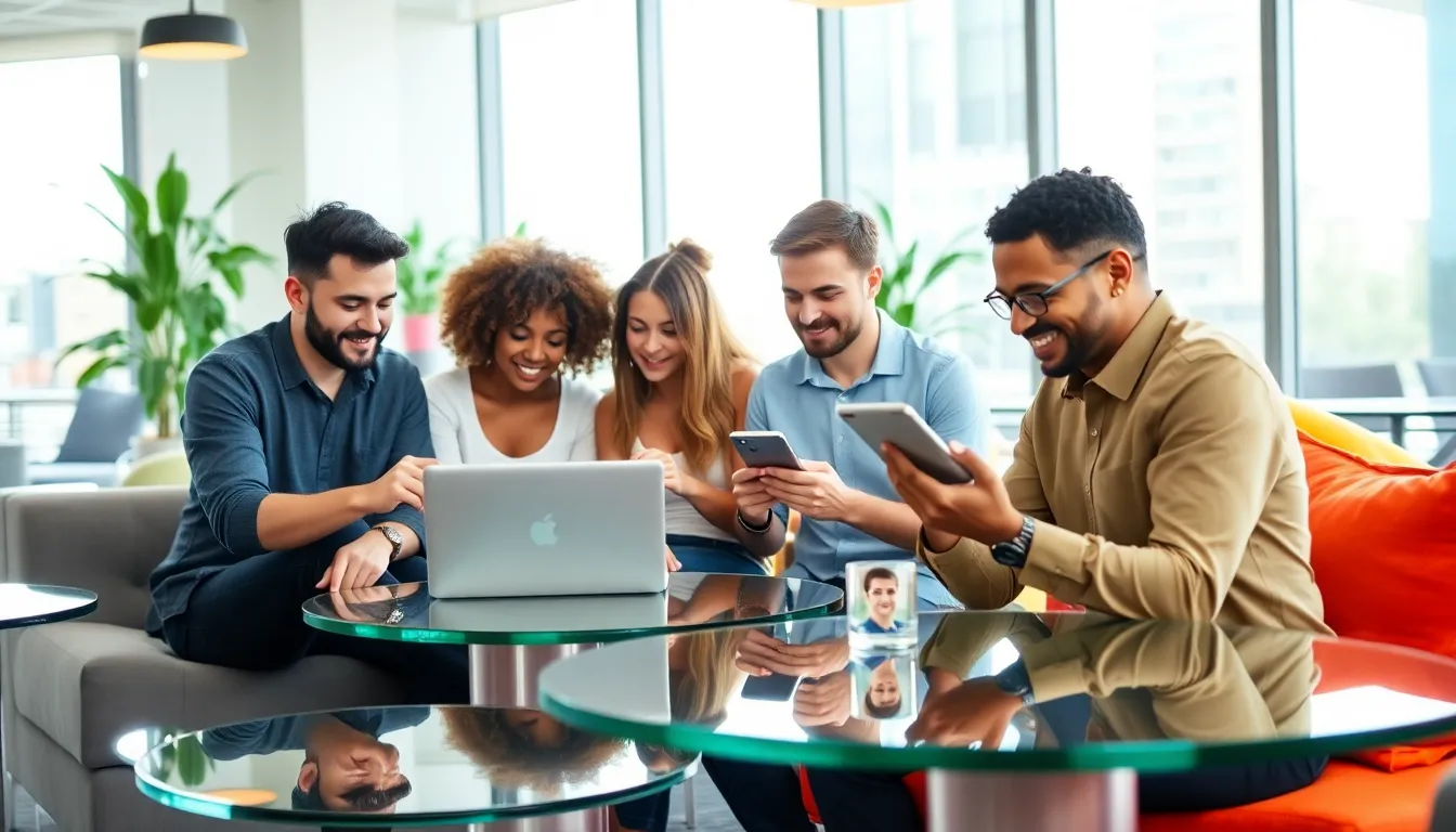 diverse LGBTQ+ individuals collaborating in a modern office.