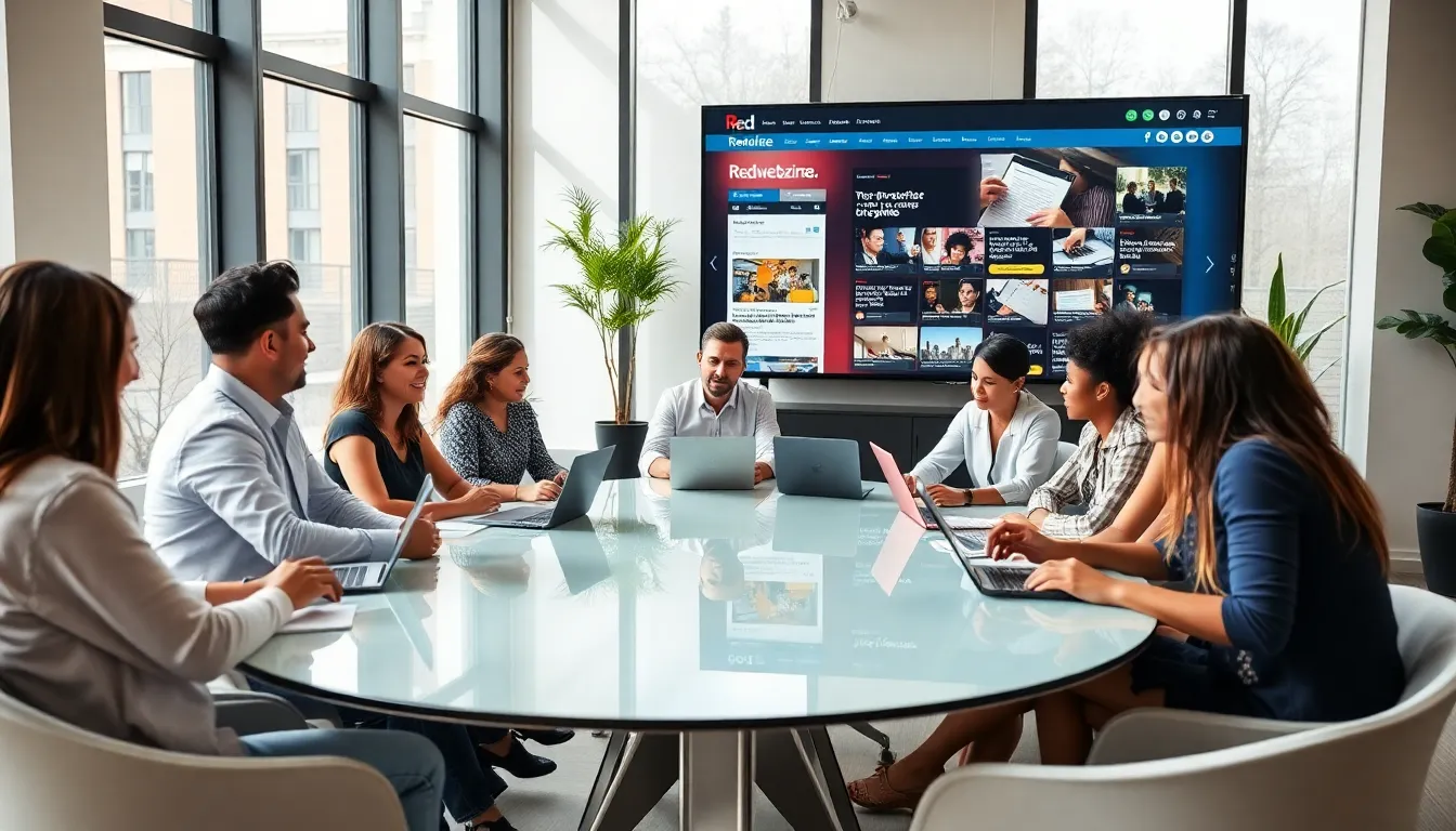 diverse team collaborating in a bright, modern workspace.