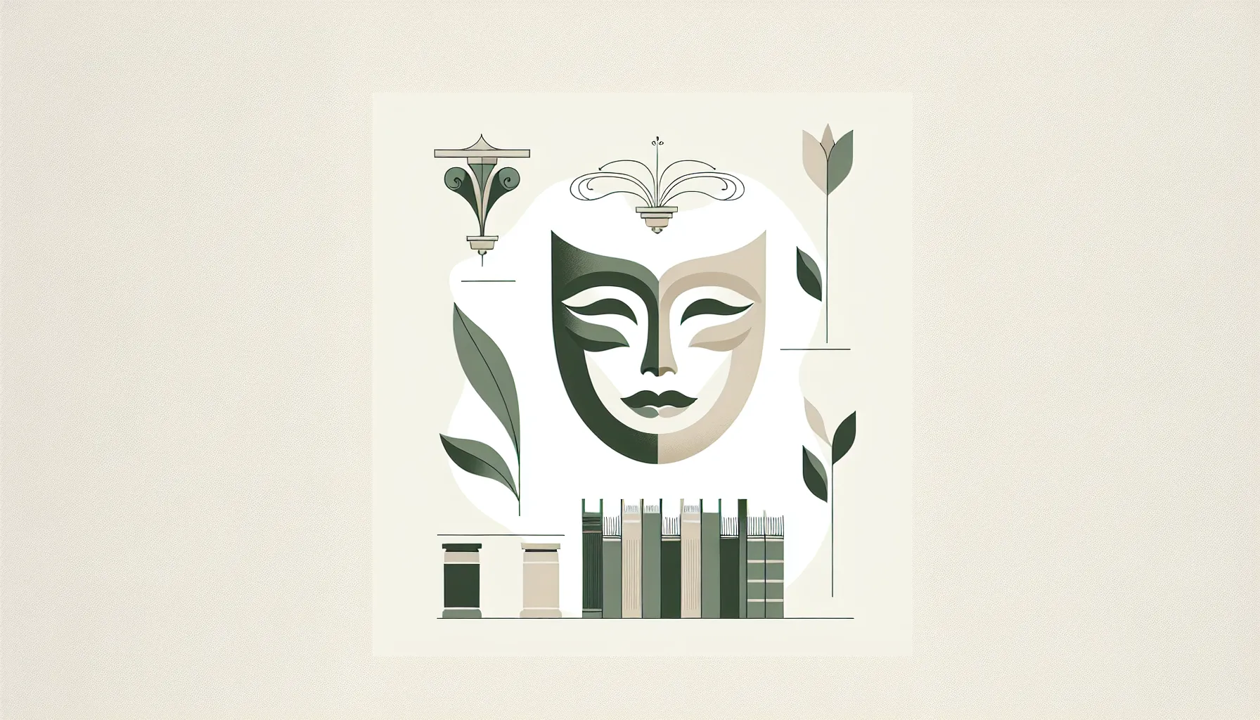 theatrical mask above simplified books representing French classical comedy literature