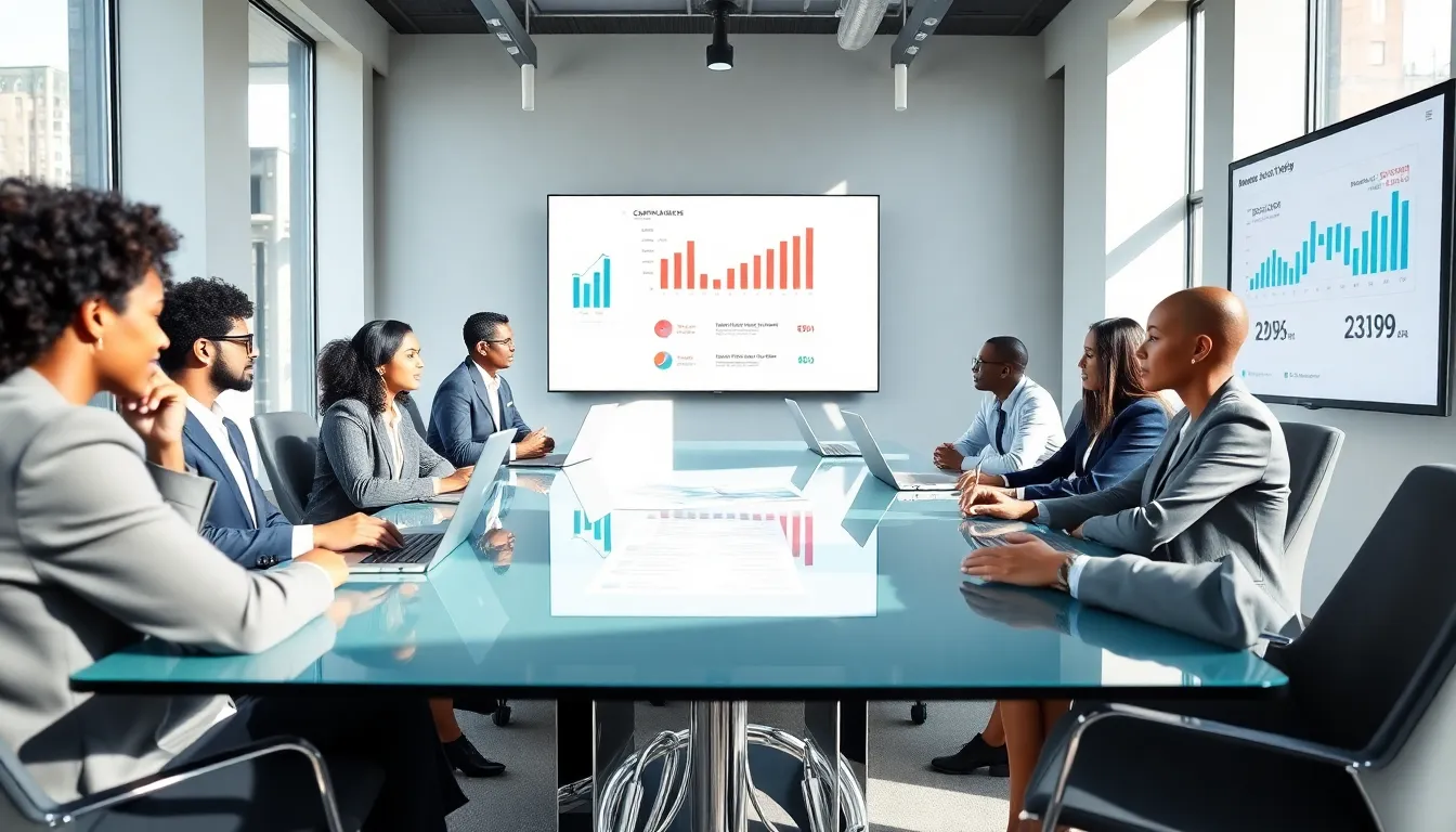 diverse team discussing corporate strategy in a modern NYC office.