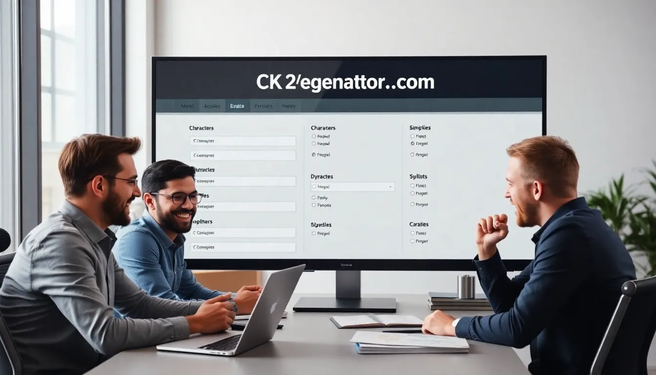 group collaborating around a computer on the Ck2generator.com tool.