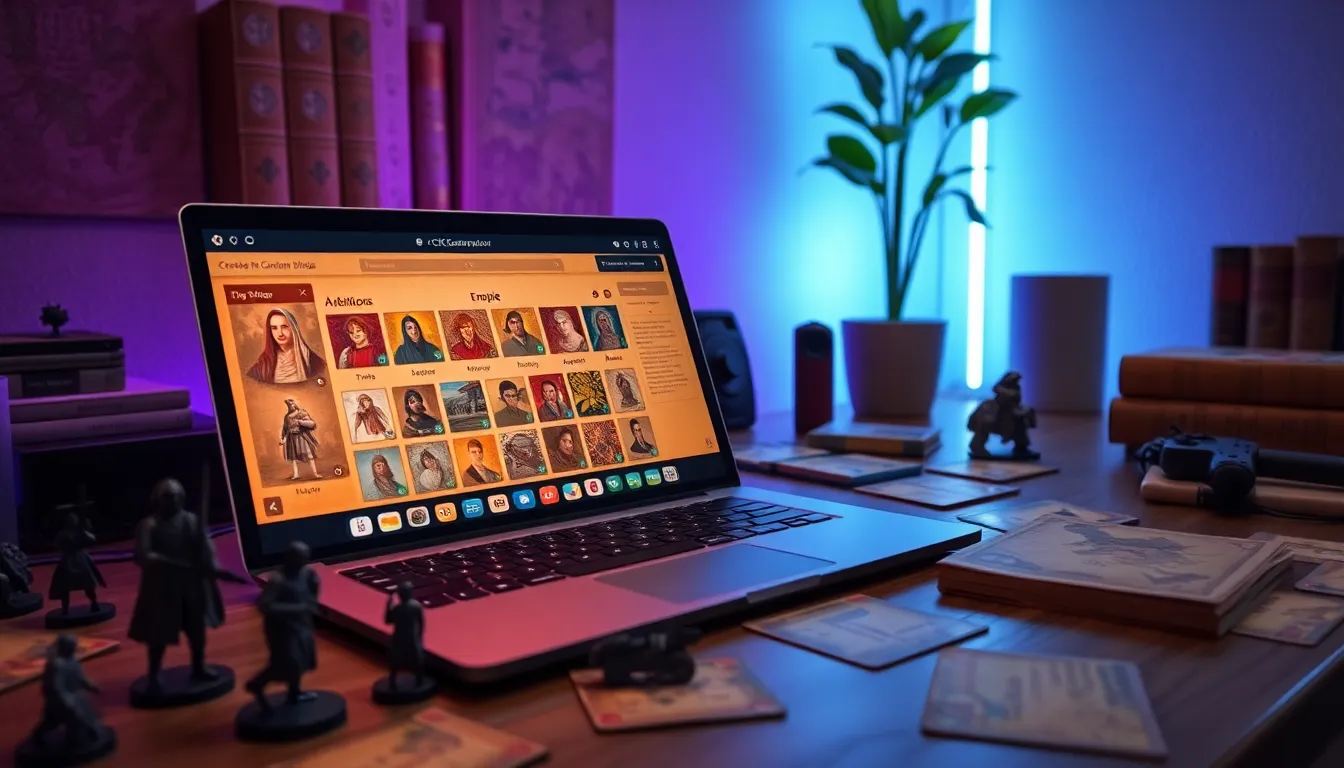 A gaming setup displaying the CK2Generator interface on a laptop.