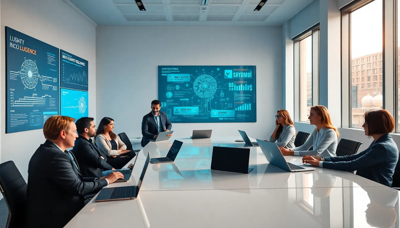 diverse professionals collaborating in a modern office setting.