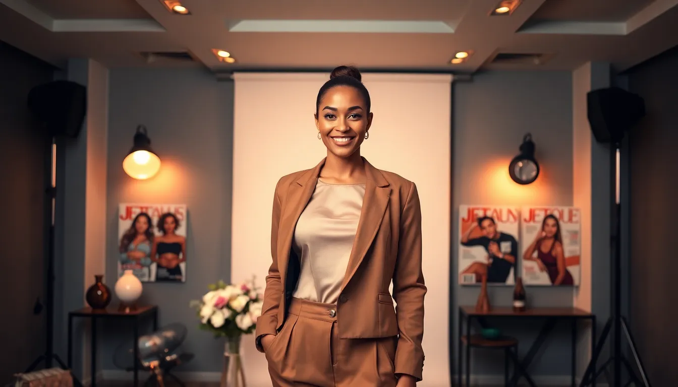 confident model embodying beauty in a stylish photography studio.