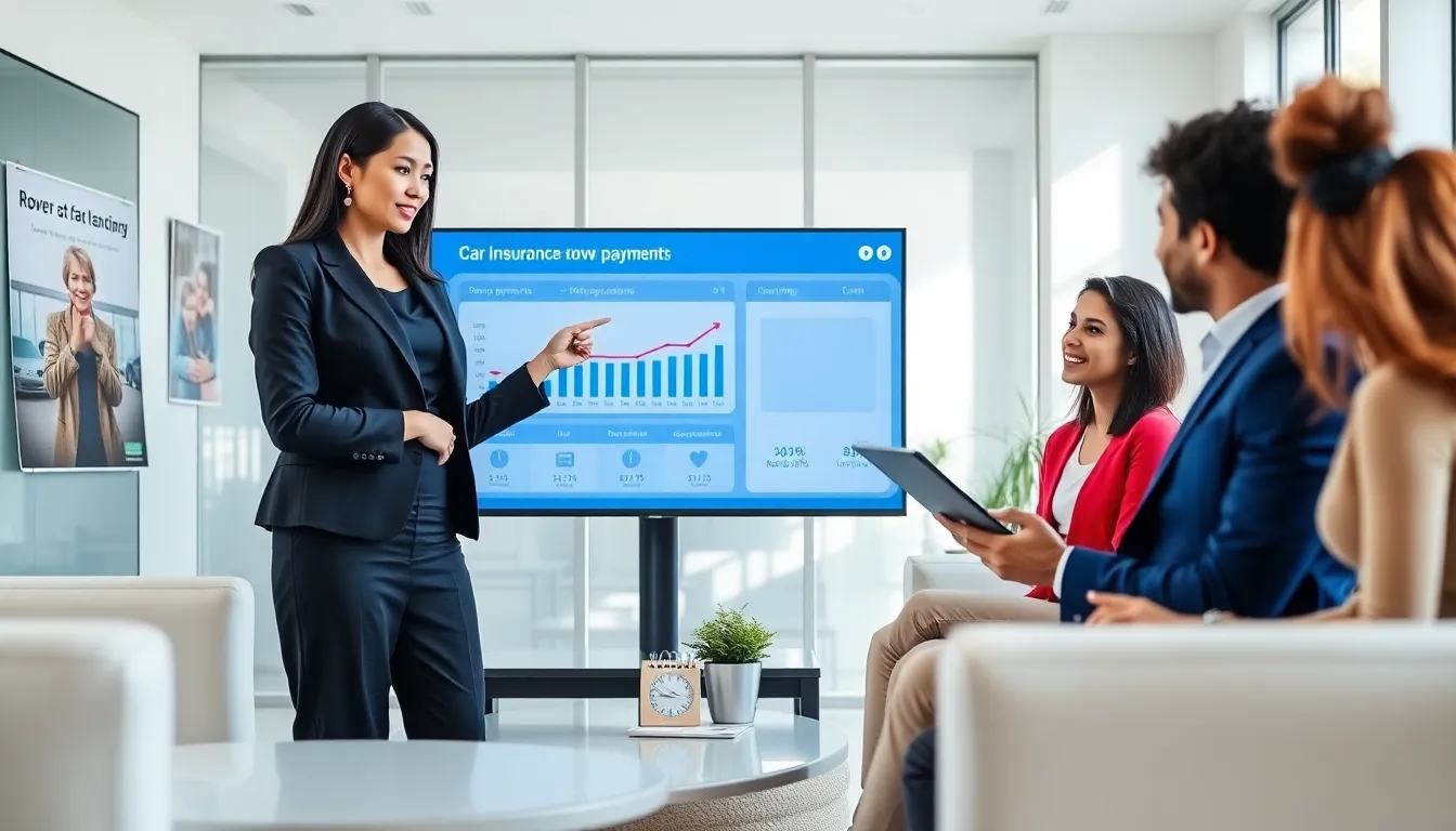 office discussion about car insurance down payments.