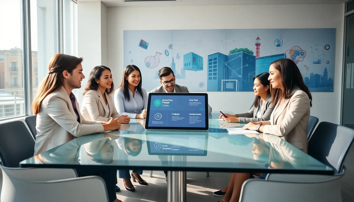 diverse team collaborating in a modern tech office.