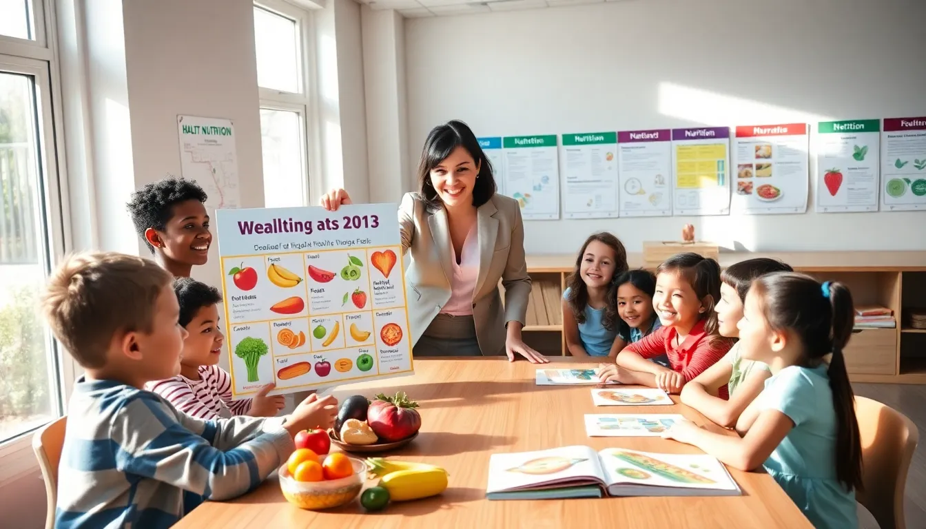 children engaged in a nutrition education session in a modern classroom.