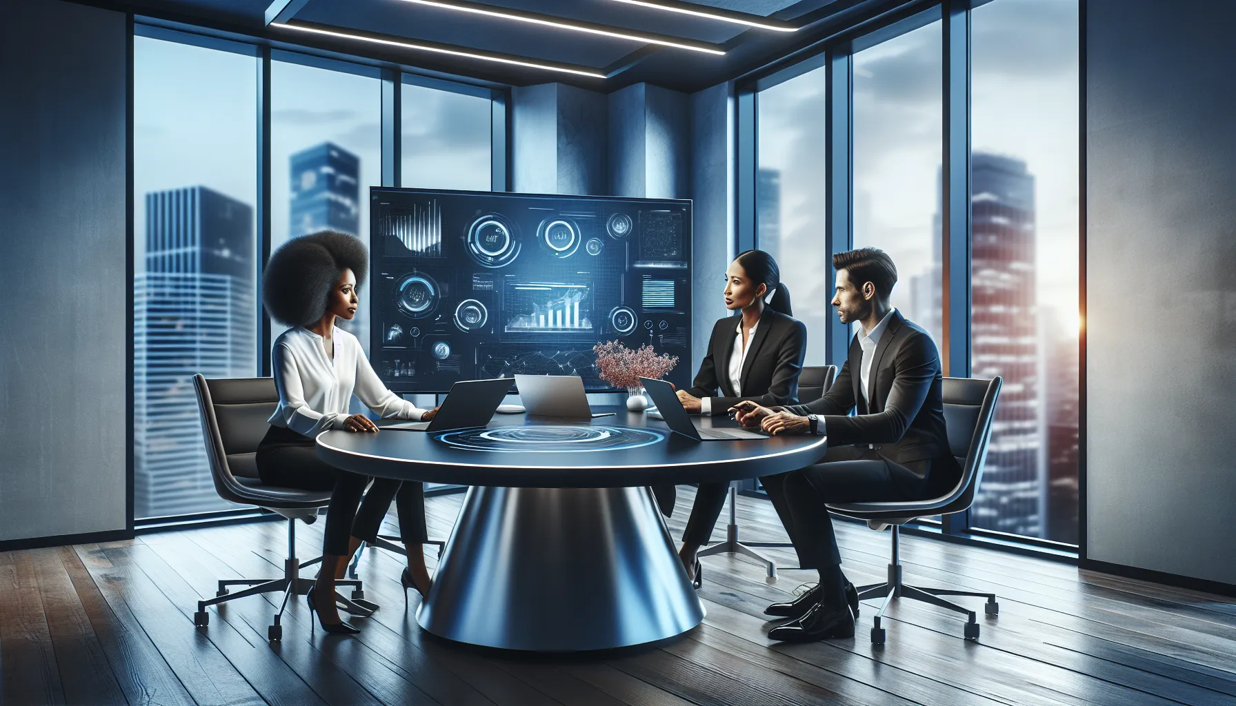 diverse team collaborating in a modern workspace using Bridmarian7.