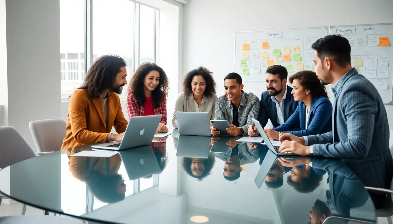 diverse professionals collaborating in a modern office on productivity strategies.