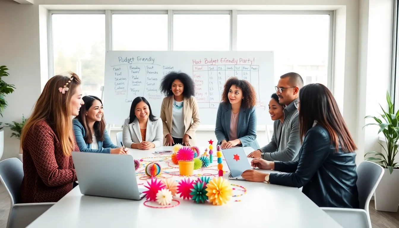 diverse group planning a budget-friendly event in a modern setting.