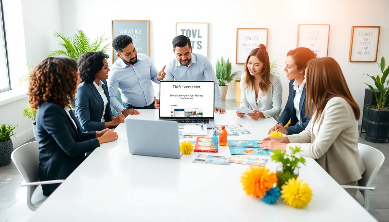 diverse event planners collaborating in a modern office setting.