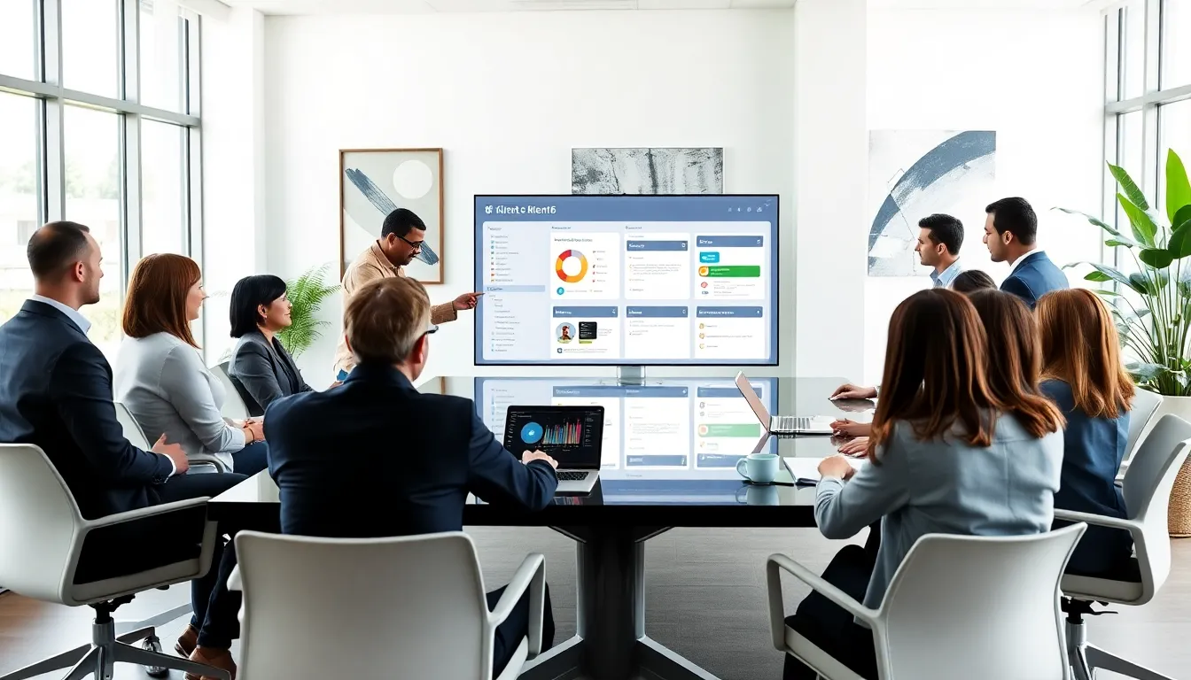 diverse team discussing Kirent6 platform in a modern office.