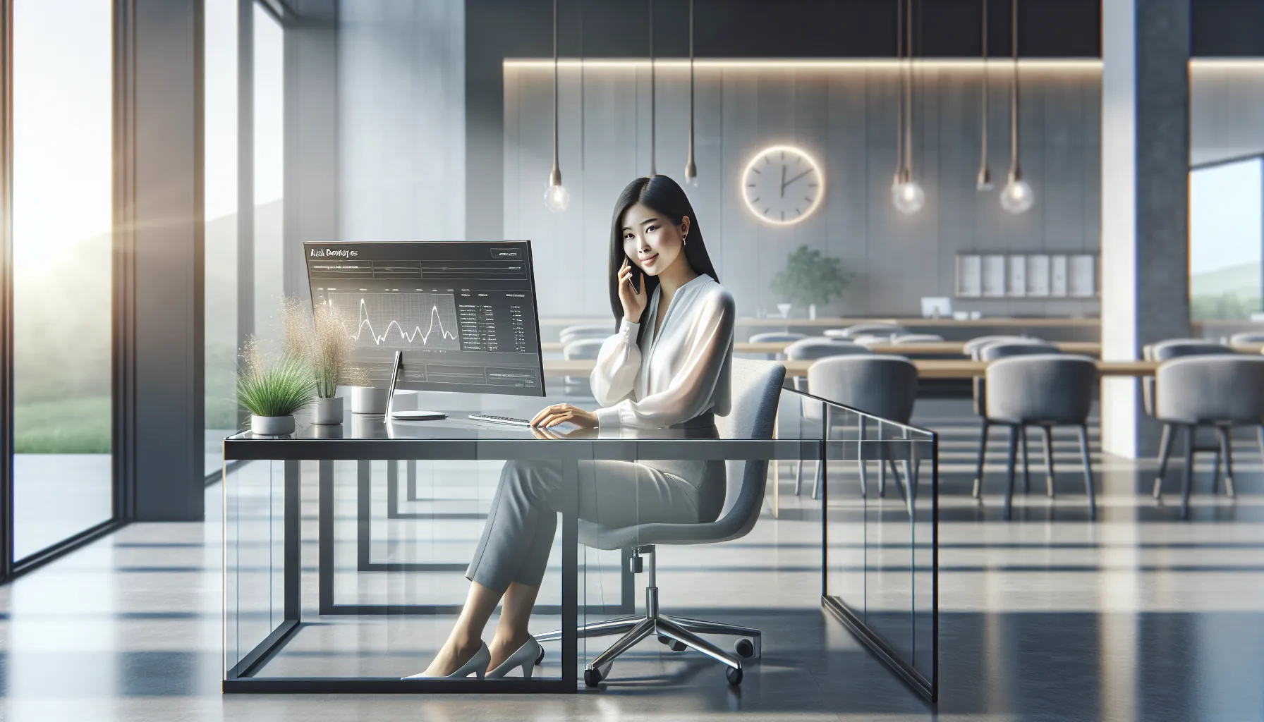 professional woman on the phone in a modern office.