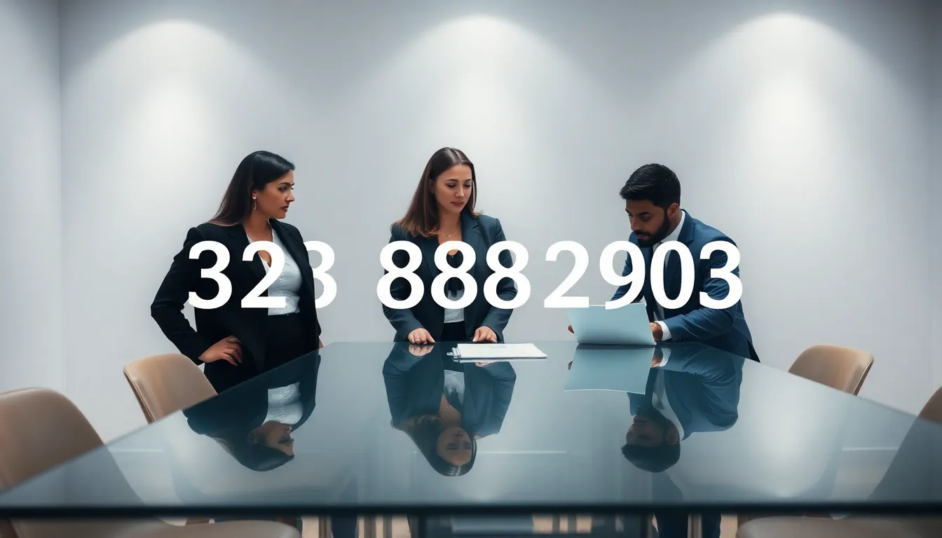 professionals discussing a significant number in a modern office setting.