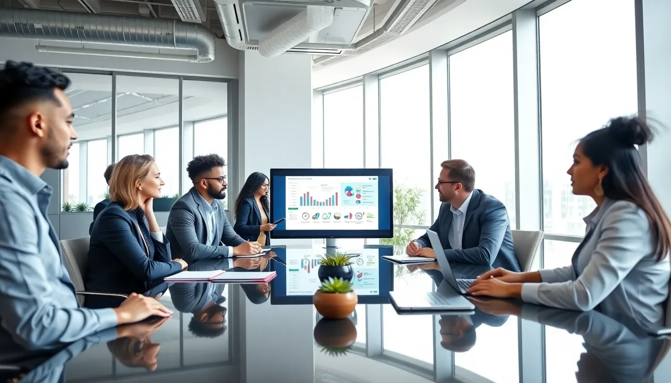 diverse team collaborating in a modern office environment.