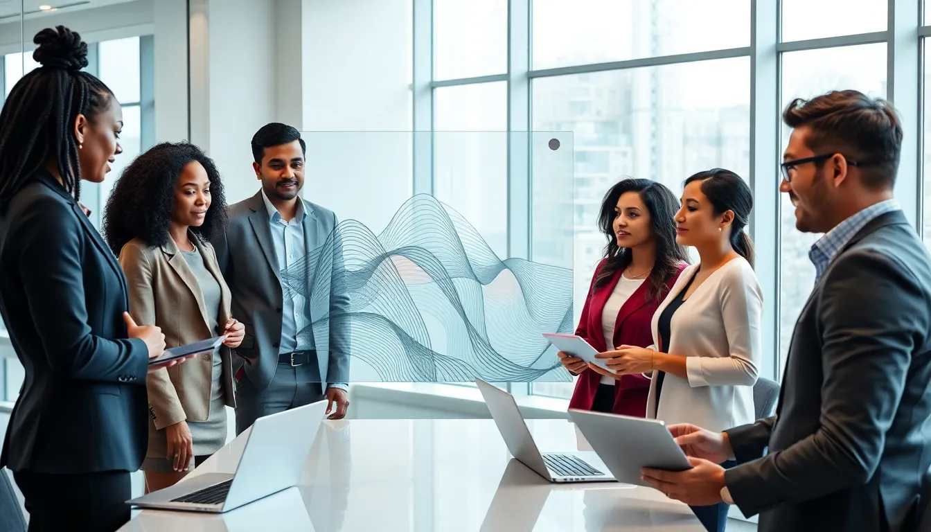 diverse professionals discussing the concept of esadollmisa in a modern office.