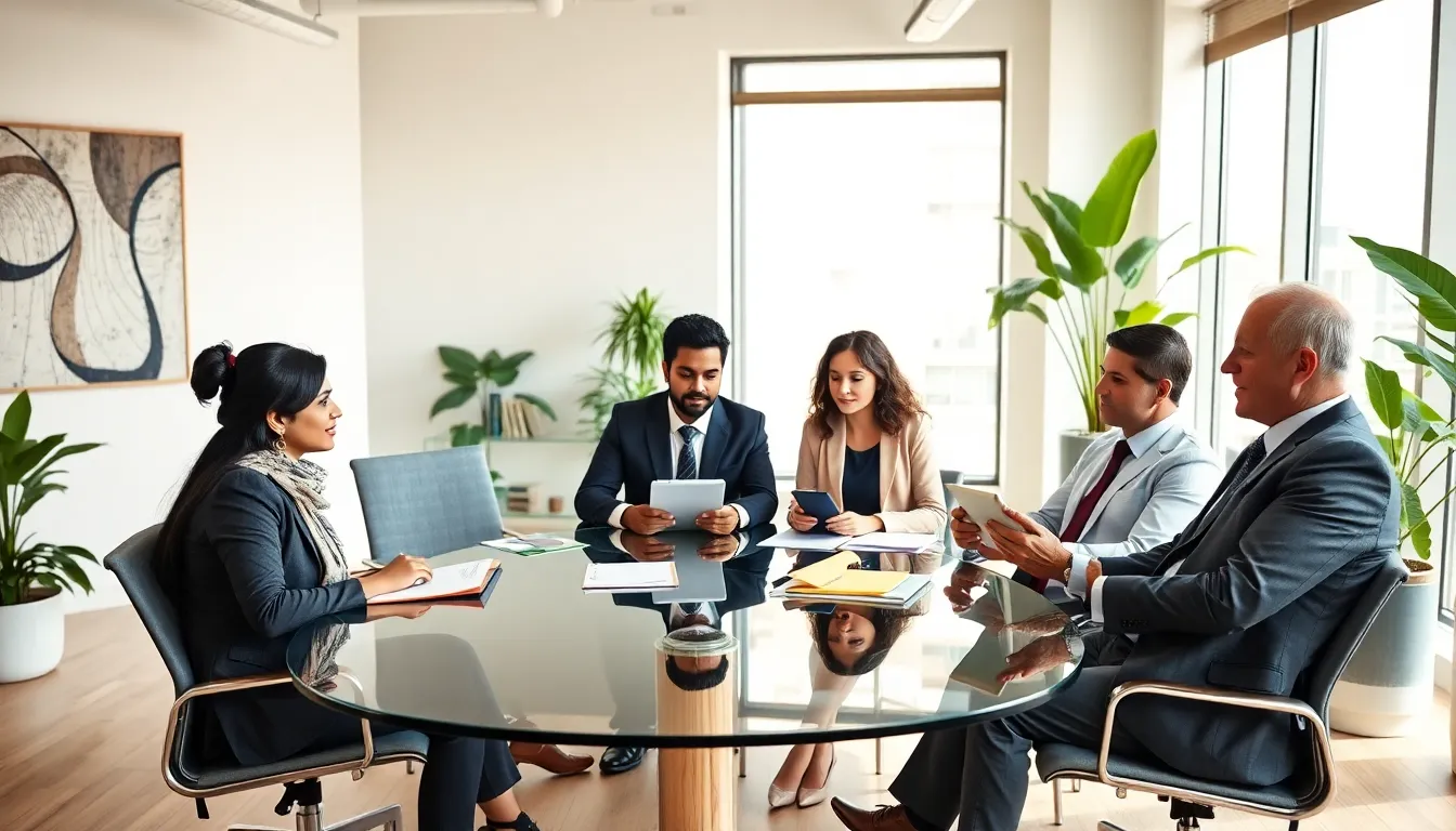 diverse group discussing the concept of lirafqarov in a modern office.