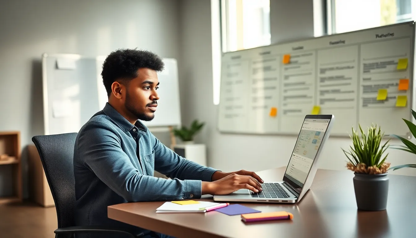 freelancer at a desk managing multiple projects.