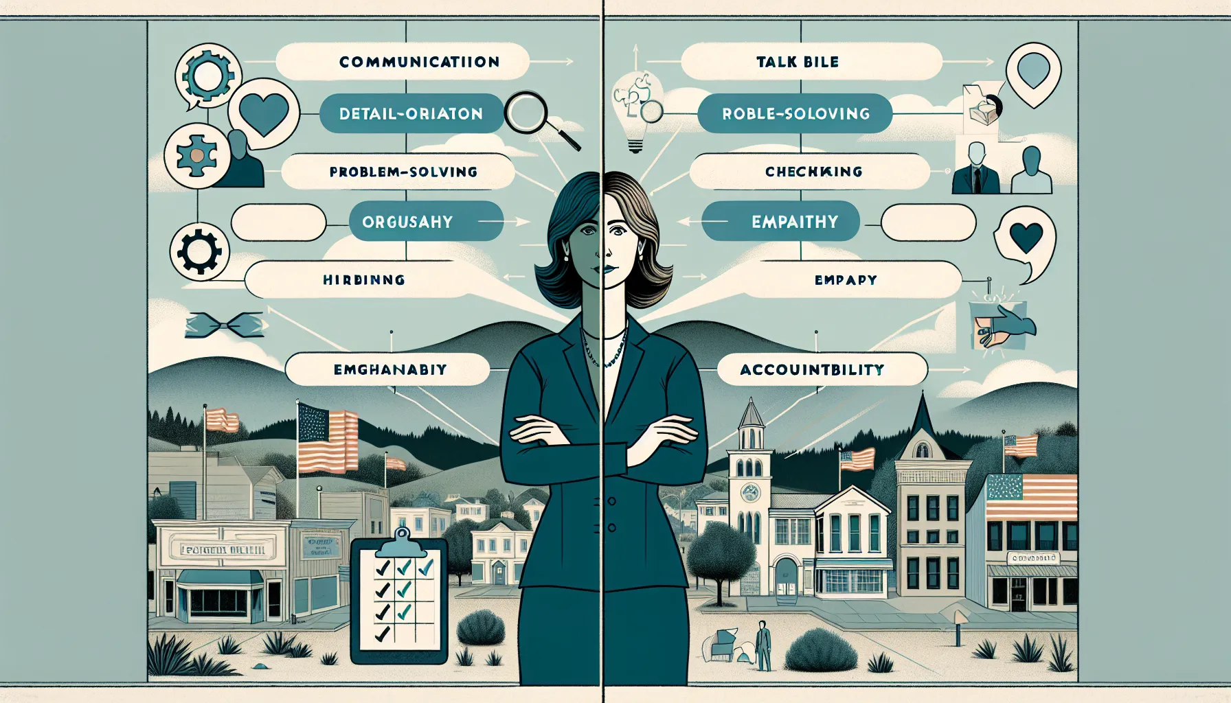 diagram of expert manager qualities connected to a figure in Pleasant Hill