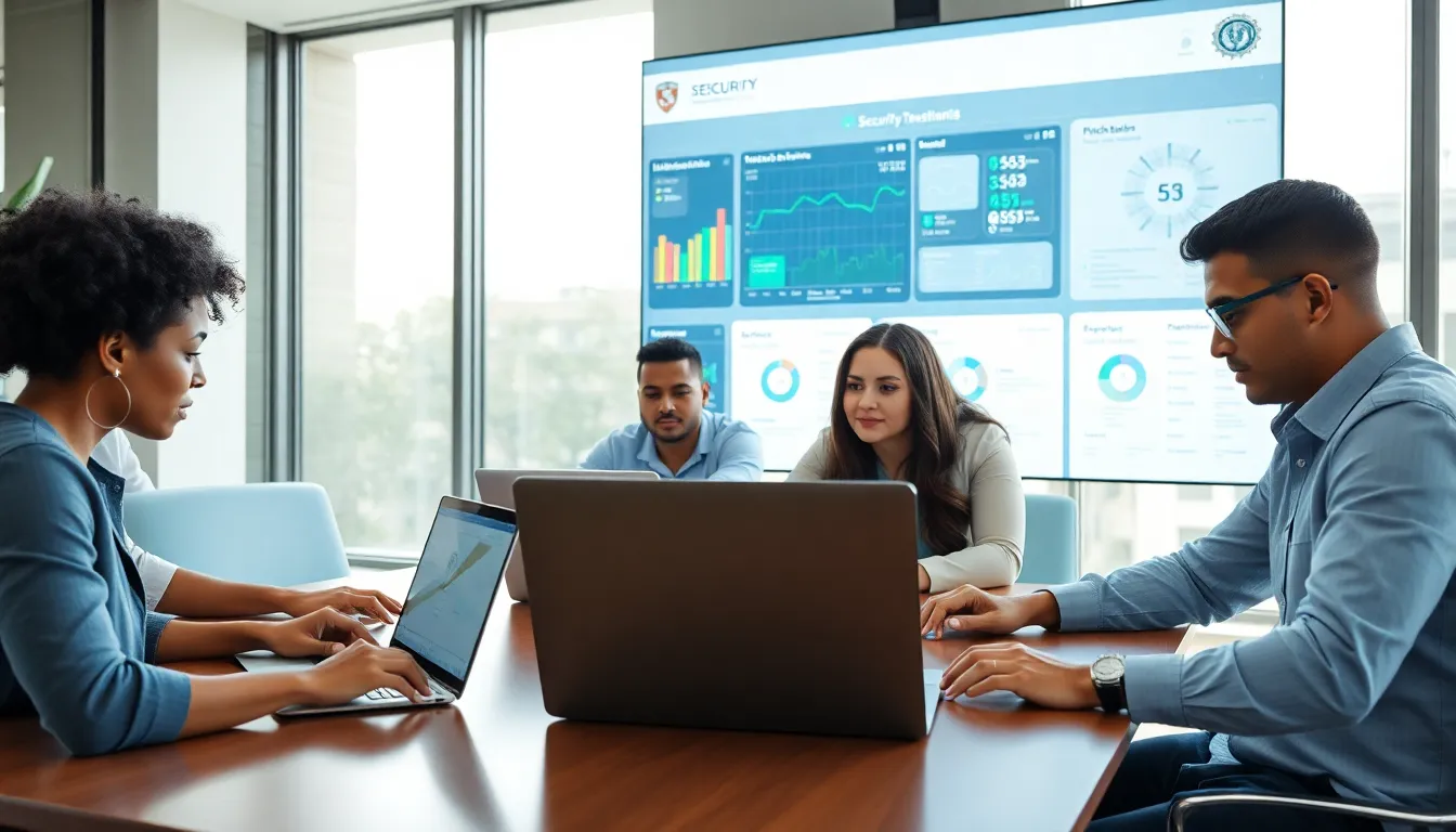 team assessing mobile app security in a modern office setting.