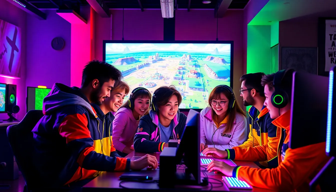 diverse gamers engaged in R MapleStory in a modern gaming environment.